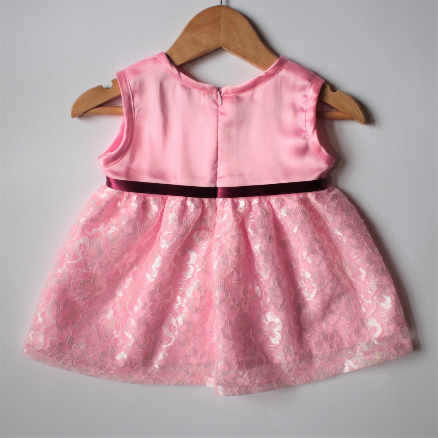 Many Frocks  bow and rose embellished baby party frock - Pink