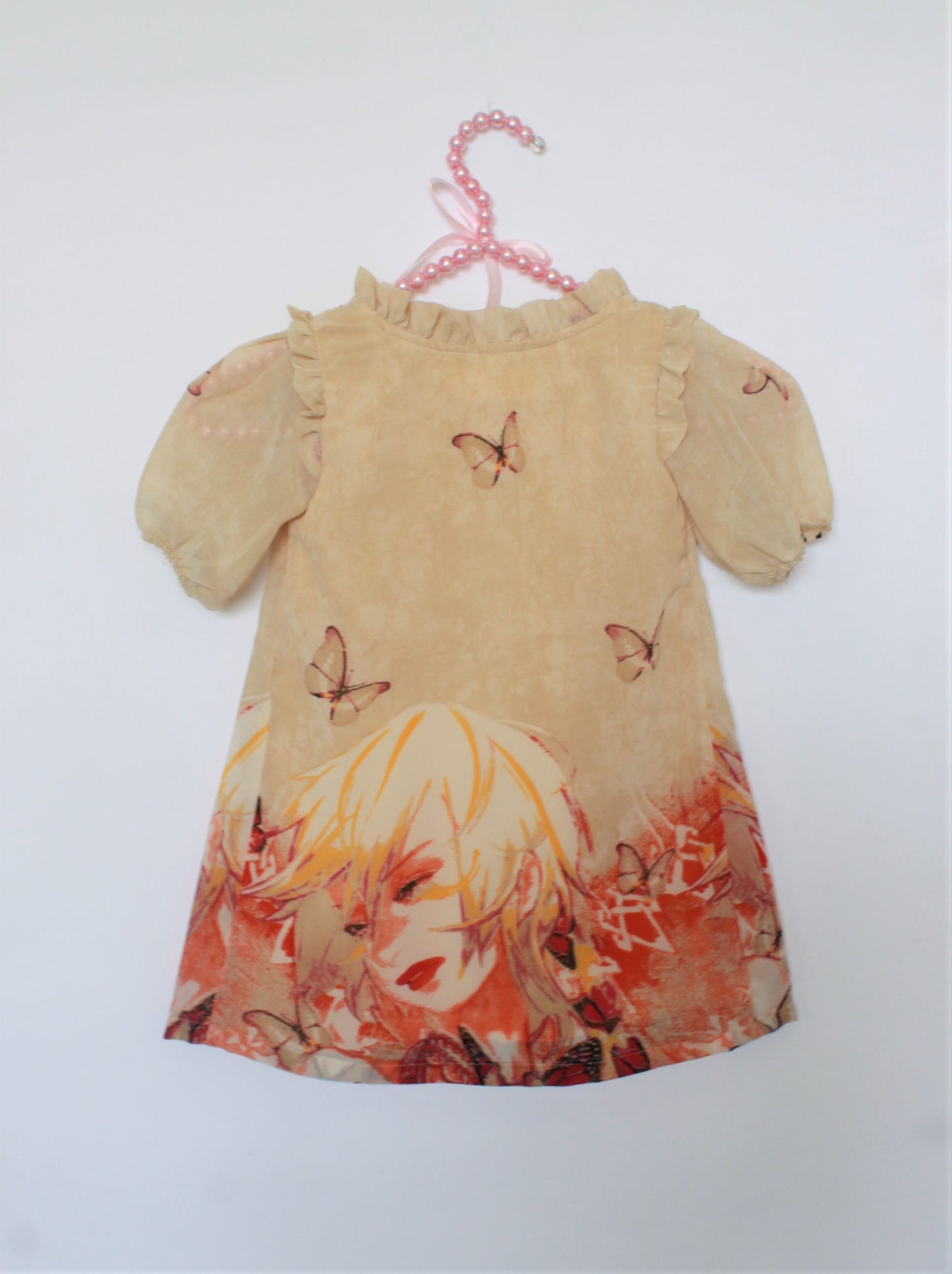 Many frocks & Short Sleeves Frill Detailed Butterfly Print Dress - Cream