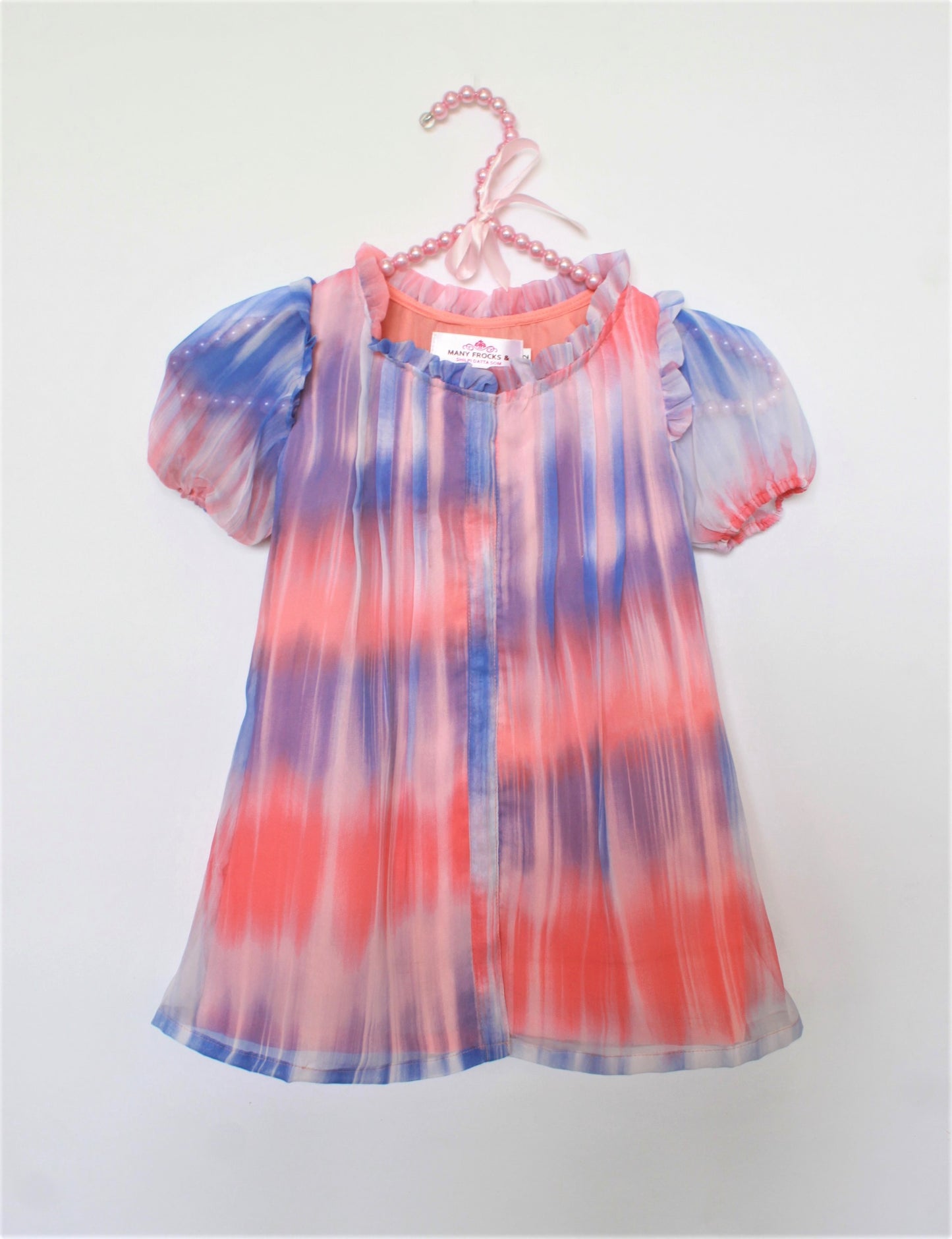 Many frocks & Short Sleeves Tie Dye Pattern Pin Tucked Dress - Multi Color