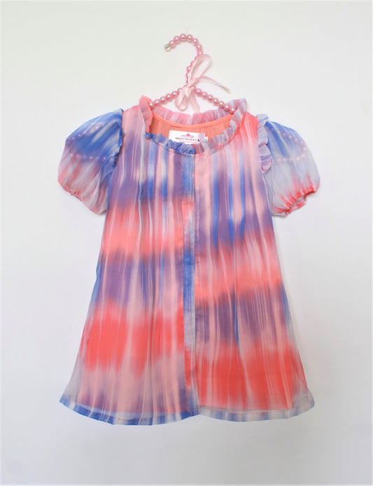Many frocks & Short Sleeves Tie Dye Pattern Pin Tucked Dress - Multi Color