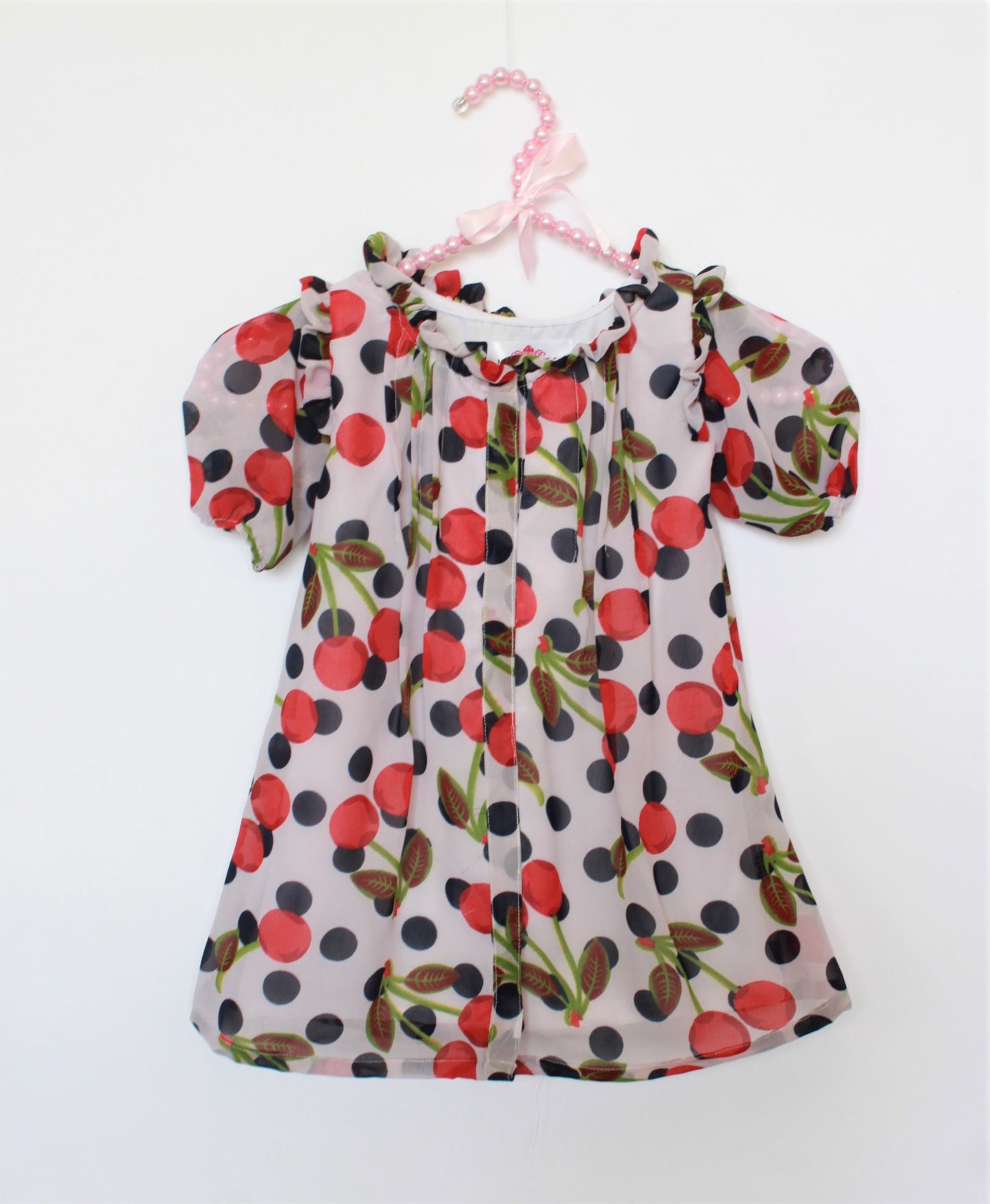 Many frocks & Short Sleeves Cherry Print Dress - Red