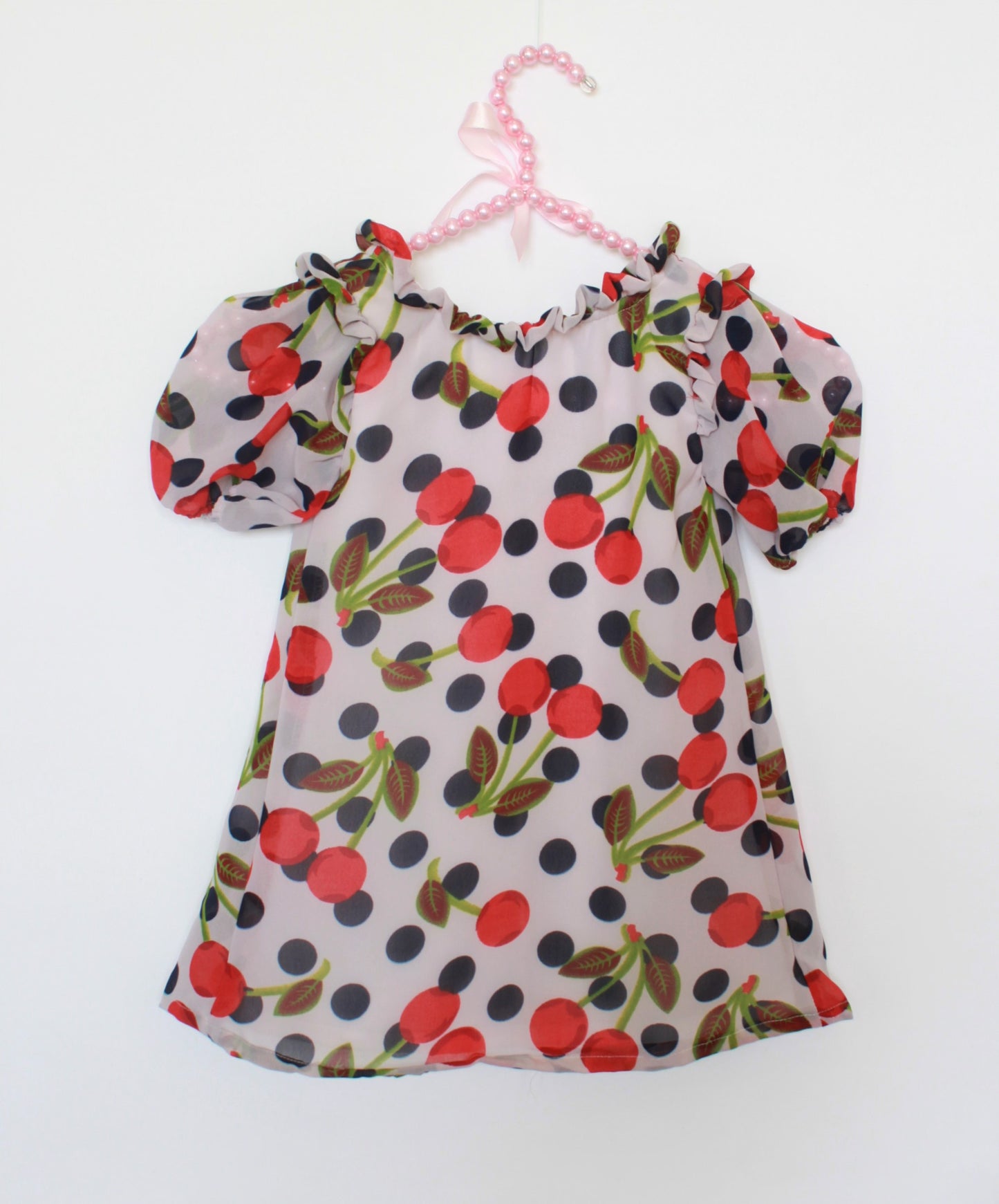 Many frocks & Short Sleeves Cherry Print Dress - Red