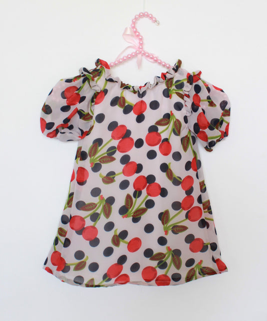 Many frocks & Short Sleeves Cherry Print Dress - Red