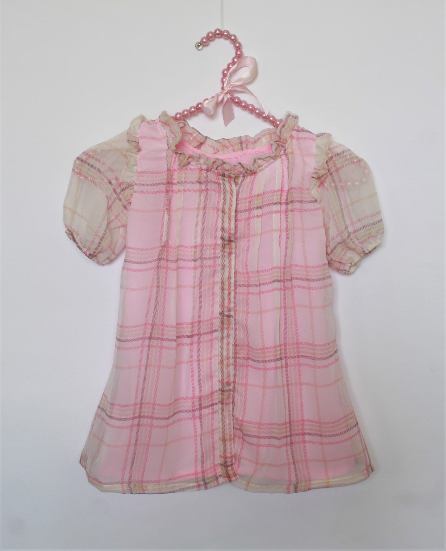 Many frocks & Short Sleeves Checked Dress - Pink