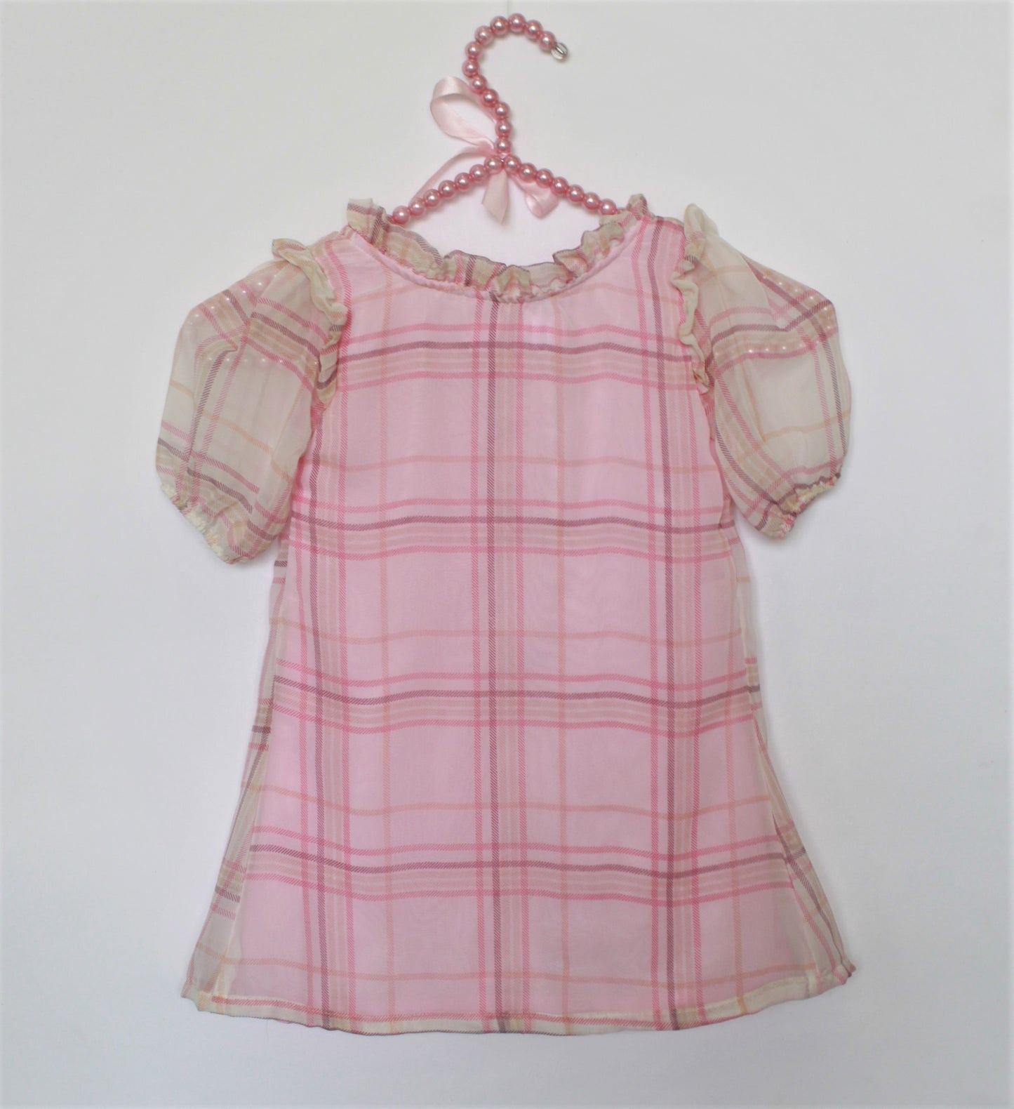 Many frocks & Short Sleeves Checked Dress - Pink