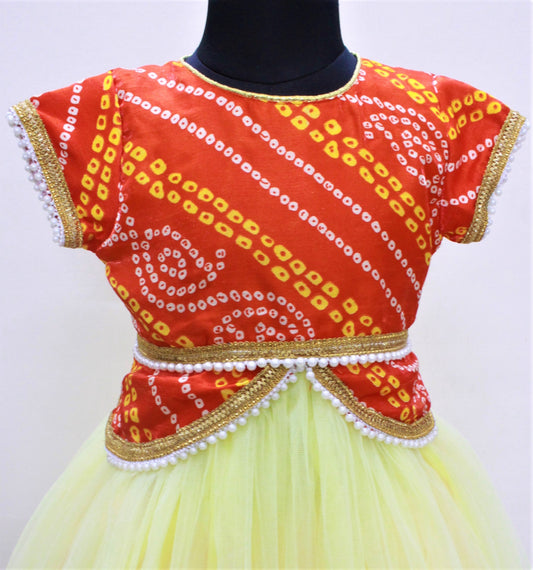 Many Frocks bandhani ethinc party gown- Yellow/orange