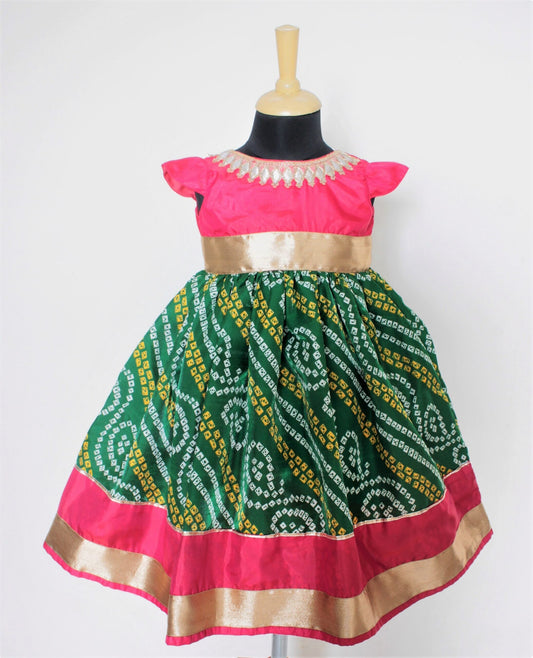 Many Frocks Bandhan ethnic party gown - Pink/Green