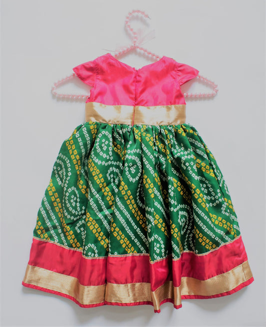 Many Frocks Bandhan ethnic party gown - Pink/Green