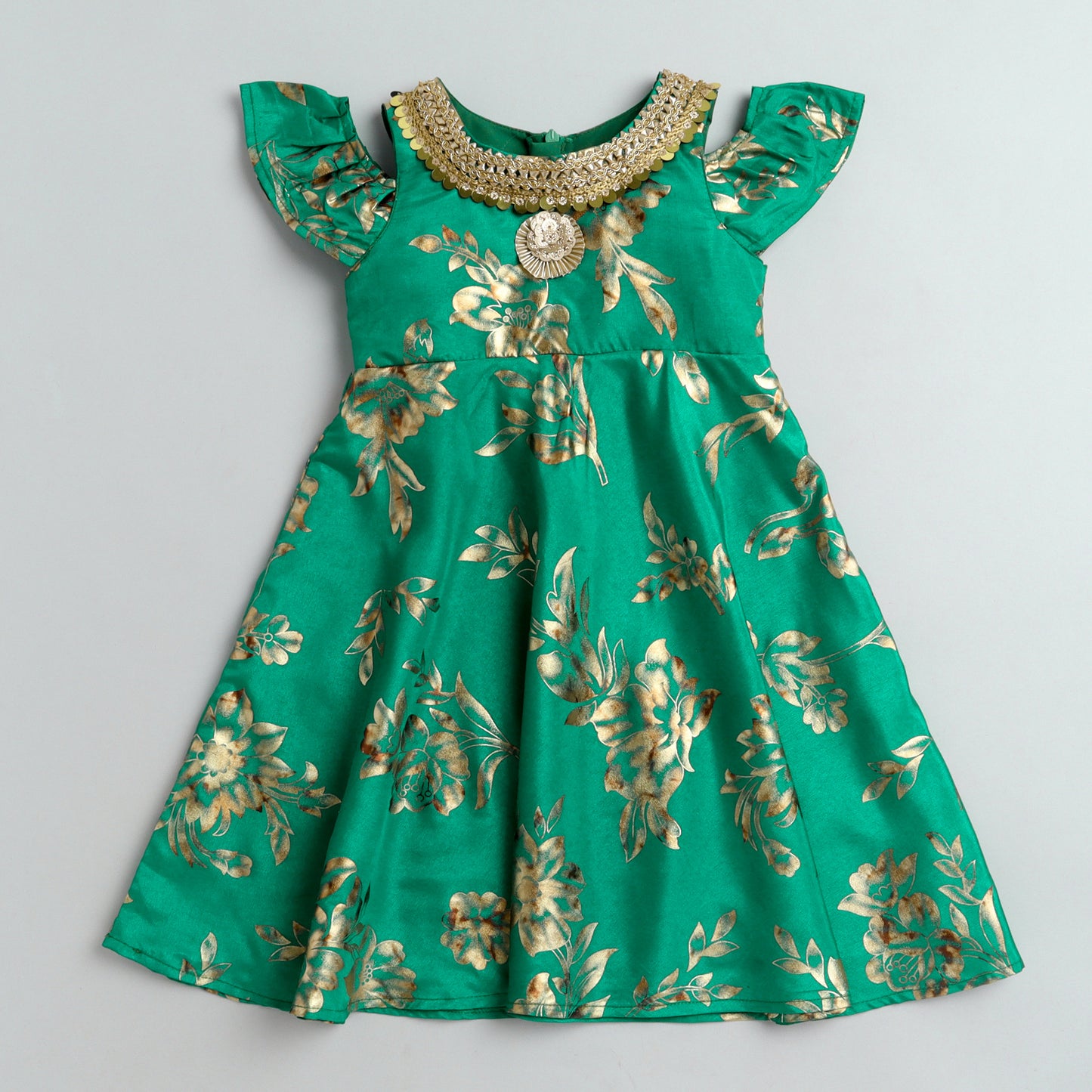 Many Frocks &  floral foil printed Gown - Green