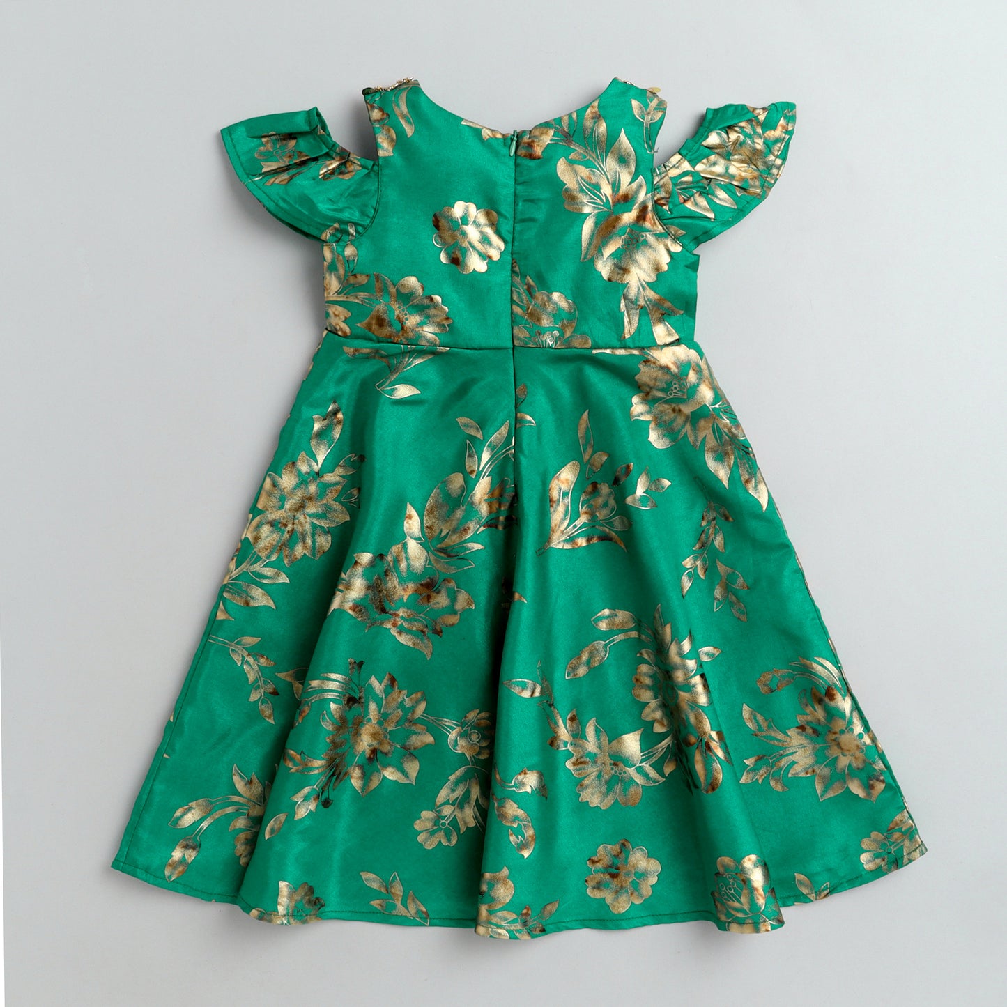 Many Frocks &  floral foil printed Gown - Green