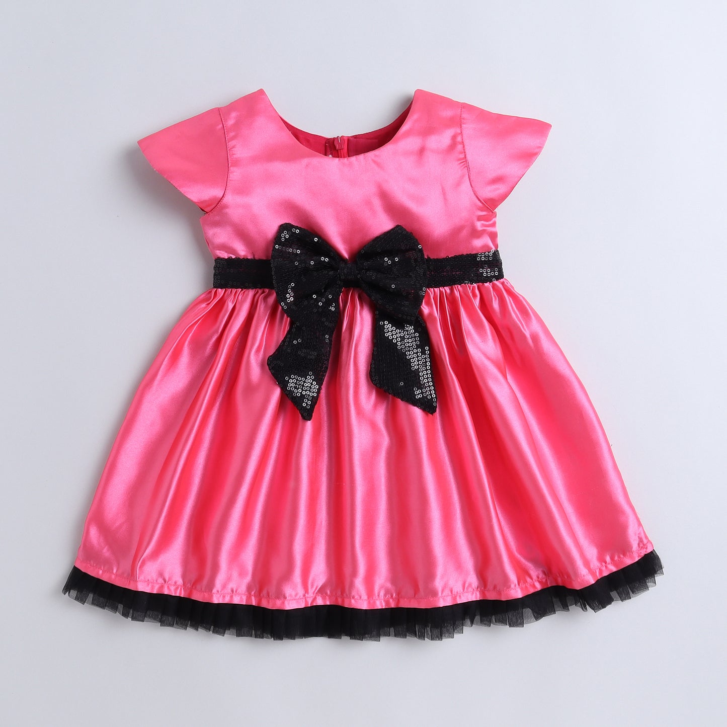 Many Frocks & satin fabric sequin bow ebellished fit and flare party dress - Pink