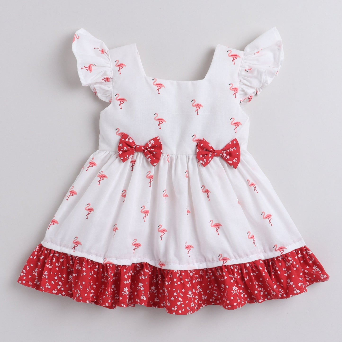 Many Frocks pink flamingo printed baby dress - white