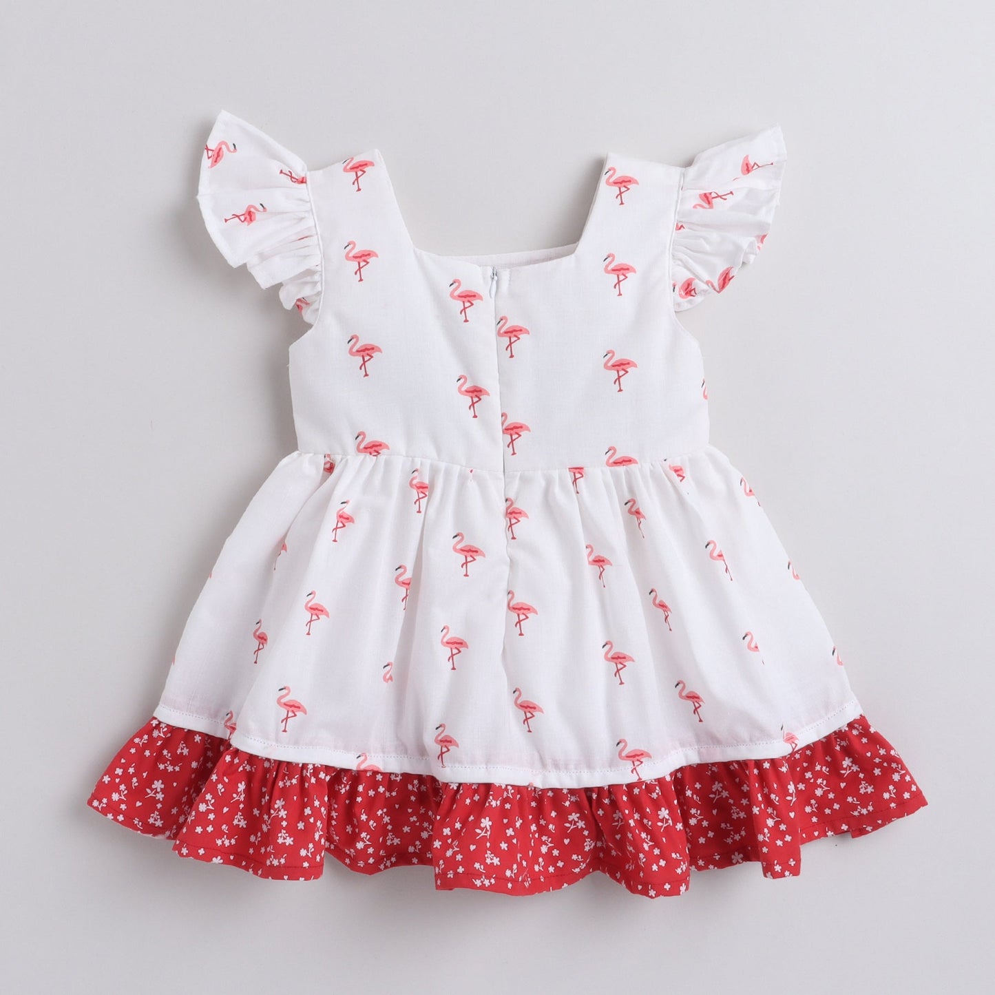 Many Frocks pink flamingo printed baby dress - white