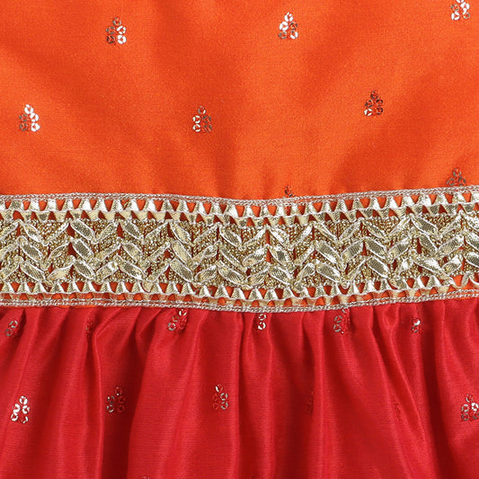 Many Frocks sequin embroidered baby party dress - Orange & Red