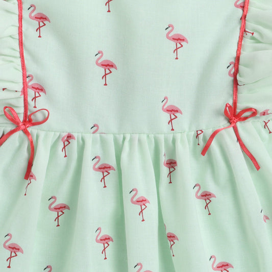 Many Frocks Flamingo prnted baby party dress - Green