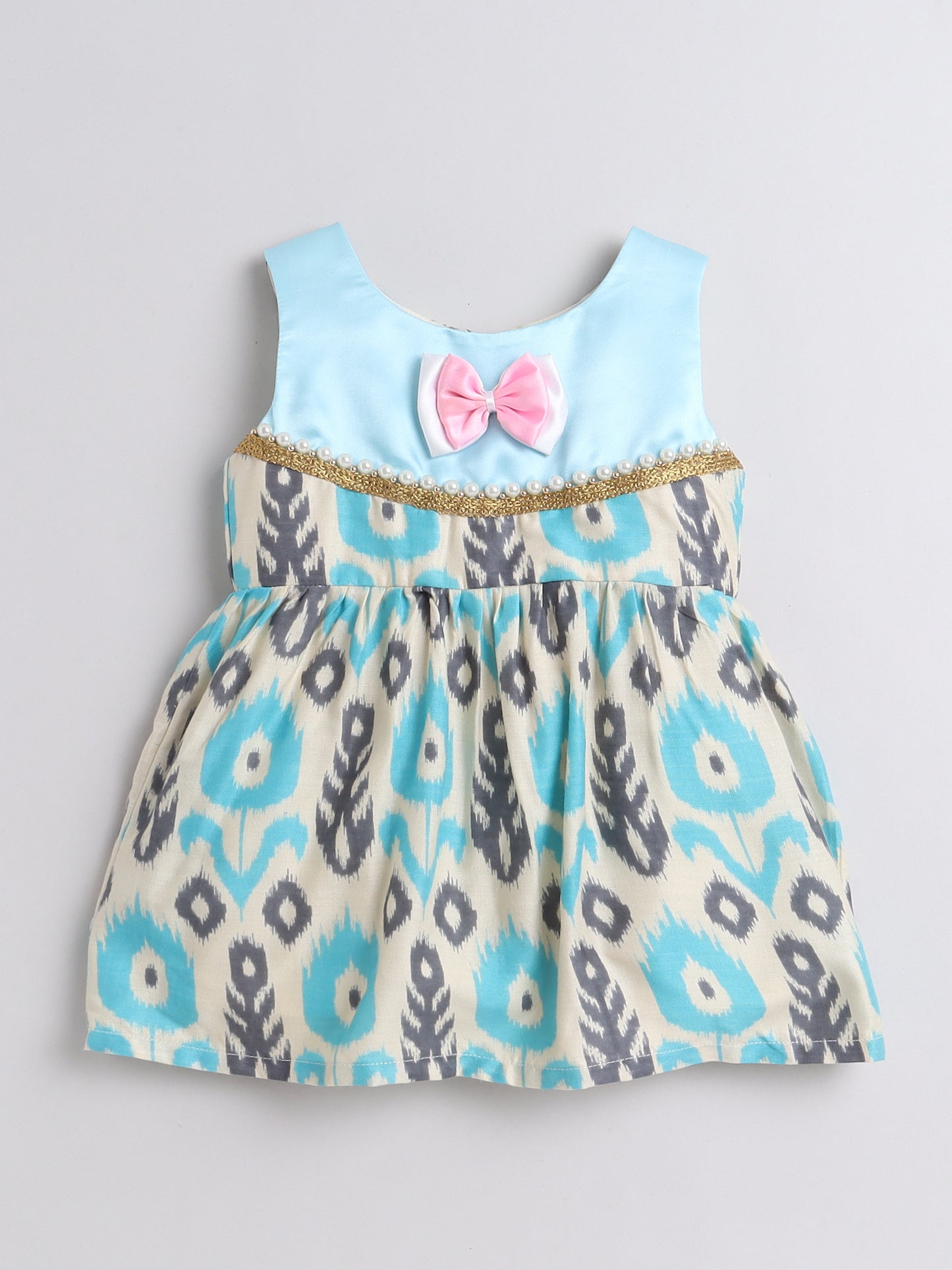 Many Frocks bead embellished knee length baby Ethnic dress - Blue