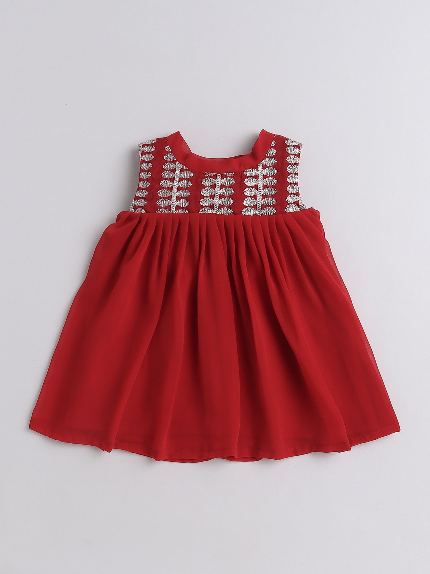 Many Frocks & embroidered knee length baby dress - Maroon