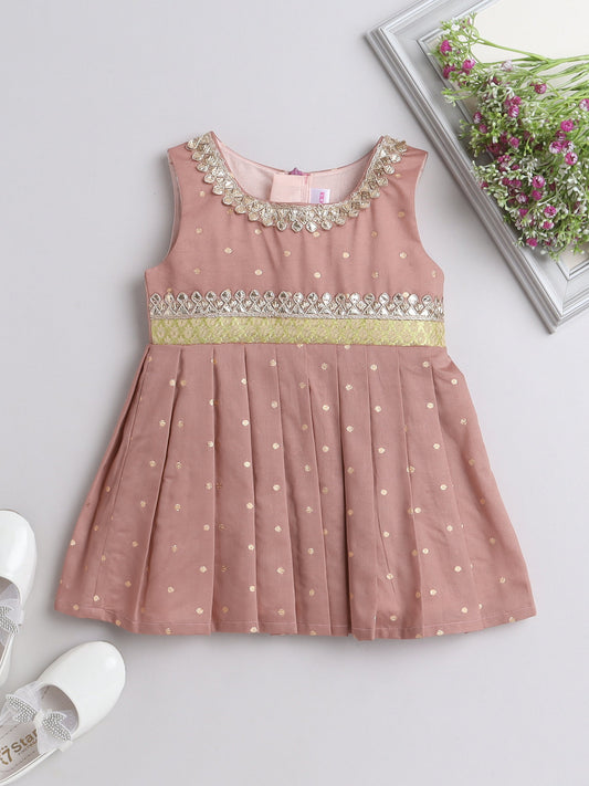 Many Frocks boti work knee length baby dress - Pink