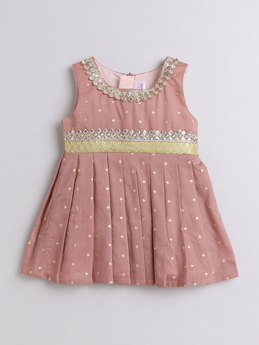 Many Frocks boti work knee length baby dress - Pink