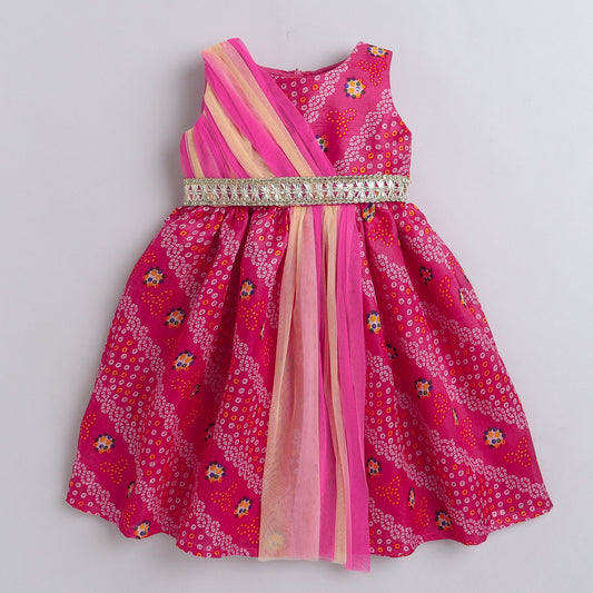 Many Frocks dupatta bandhani gown- Pink