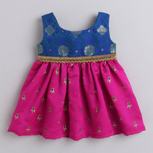 Many Frocks knee lngth boti and lace embllised baby ethic frock - Blue & Pink