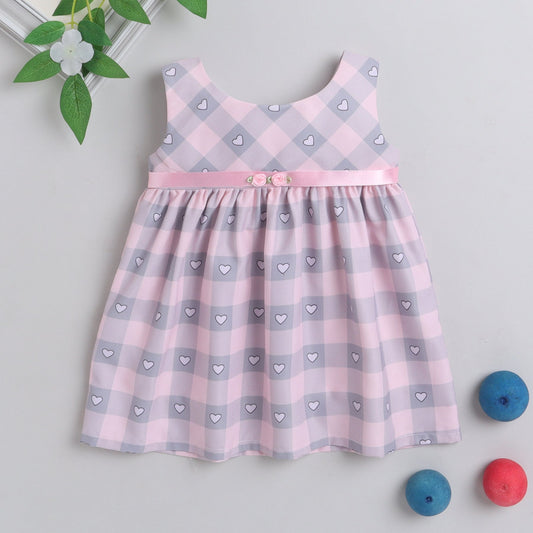 Many Frocks knee length heart printed baby casual dress - Pink & Grey