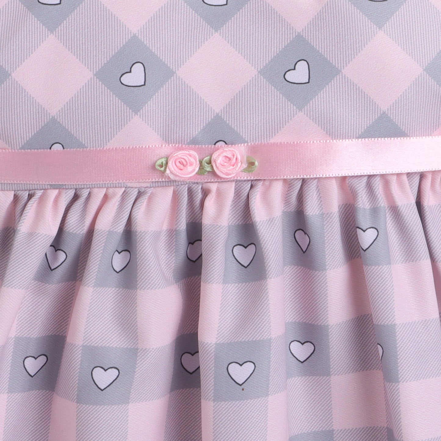 Many Frocks & Sleeveless Heart Printed Knee Length Baby Casual Dress - Pink & Grey
