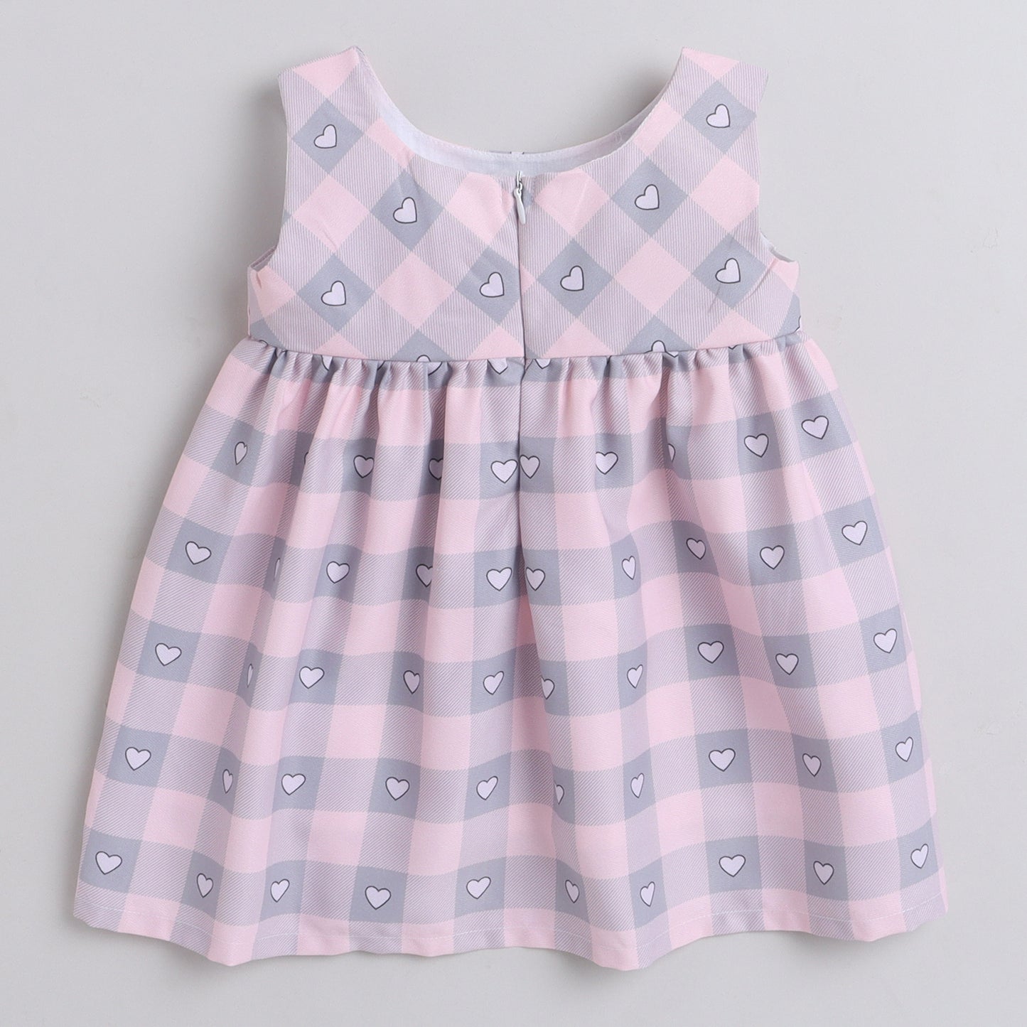 Many Frocks & Sleeveless Heart Printed Knee Length Baby Casual Dress - Pink & Grey