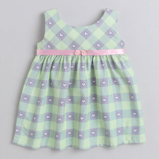 Many Frocks knee length heart printed baby casual dress - Green & Grey