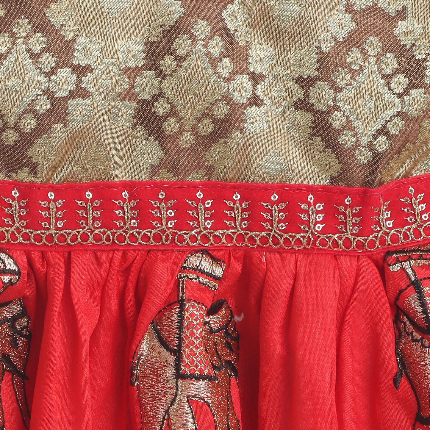 Many Frocks floral bouquet embroidered knee length baby ethnic dress - Golden/Red