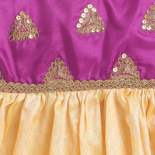 Many Frocks embroidered bodice knee length baby ethnic dress - Purple/Cream