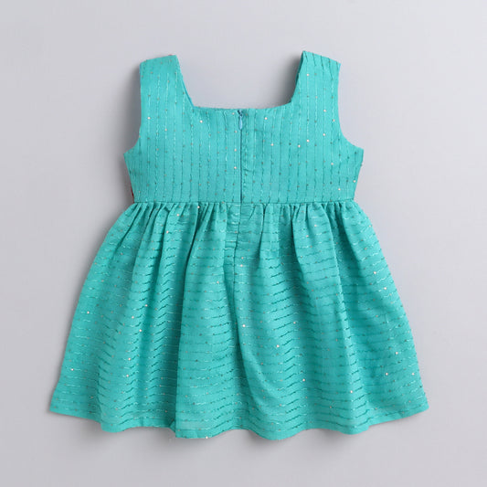 Many Frocks & sequined fabric sleeveless lace embellished knee length  ethnic dress - Blue