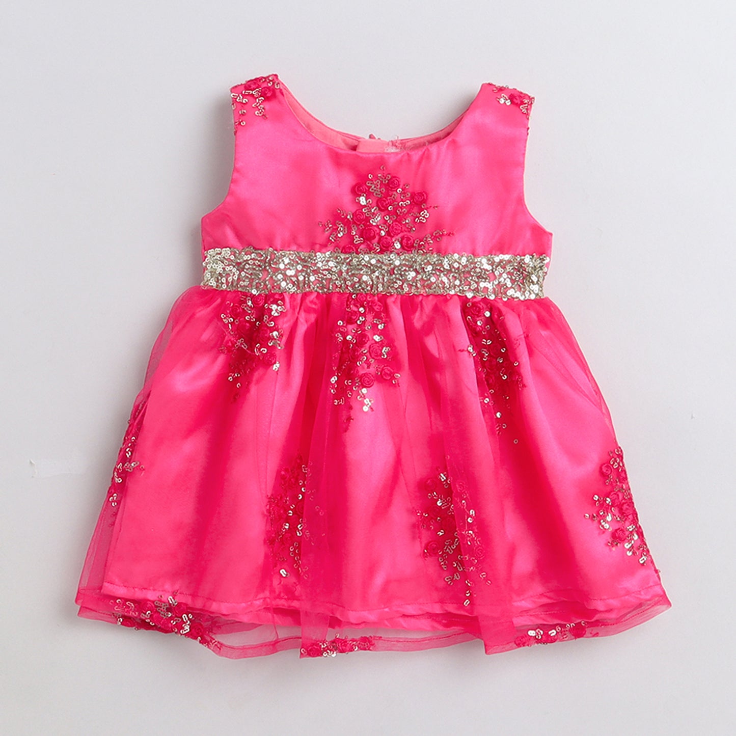 Many Frocks & Knee length floral emnbroidered baby ethnic dress - Pink