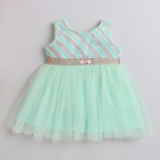 Many Frocks lace mebellished knee length baby ethnic dress - Blue