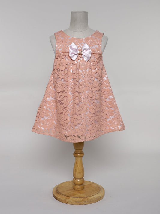 Many Frocks & lacy bow embellished party dress - Peach