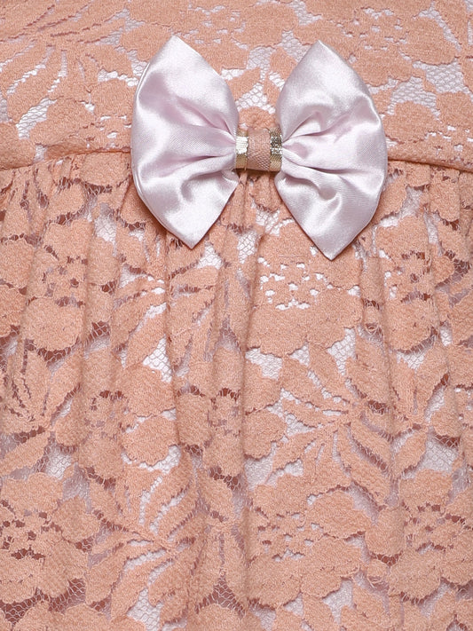 Many Frocks & lacy bow embellished party dress - Peach