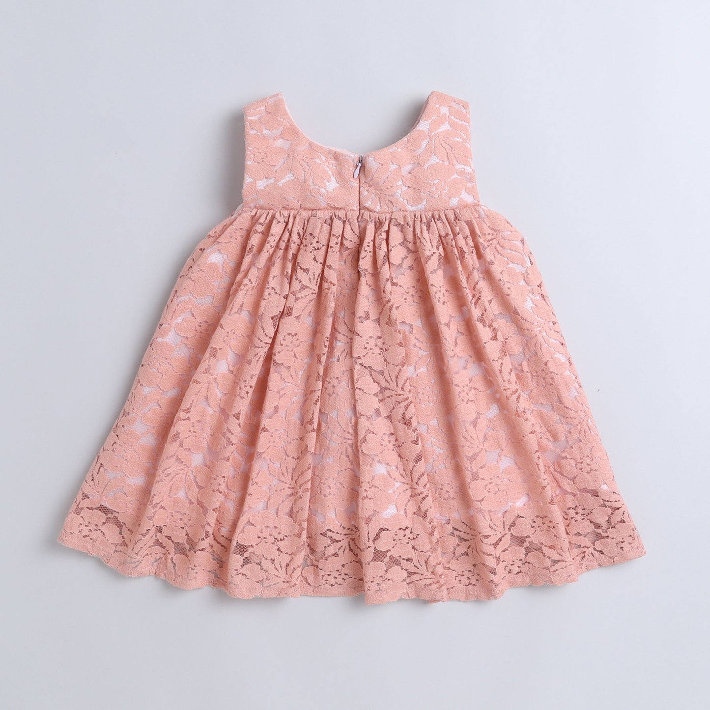 Many Frocks & floral net fabric bow embellished  knee length bow embellished fit and flare party dress - Peach