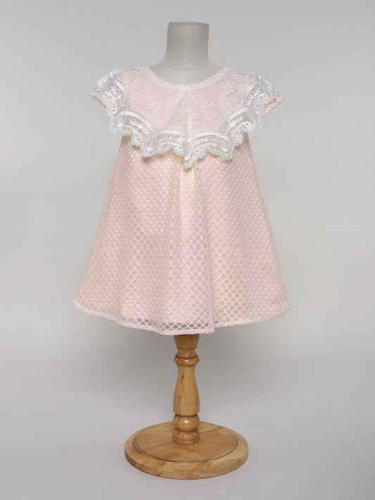 Many Frocks & puff sleeves frilly party dress - Baby Pink