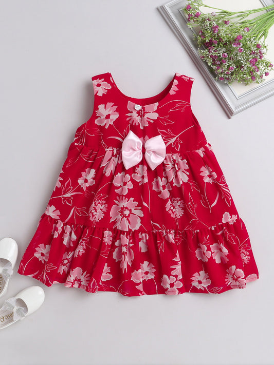 Many Frocks floral knee length baby dress - Red