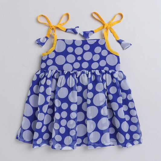 Many Frocks polka dot knee length strappy baby dress - Blue