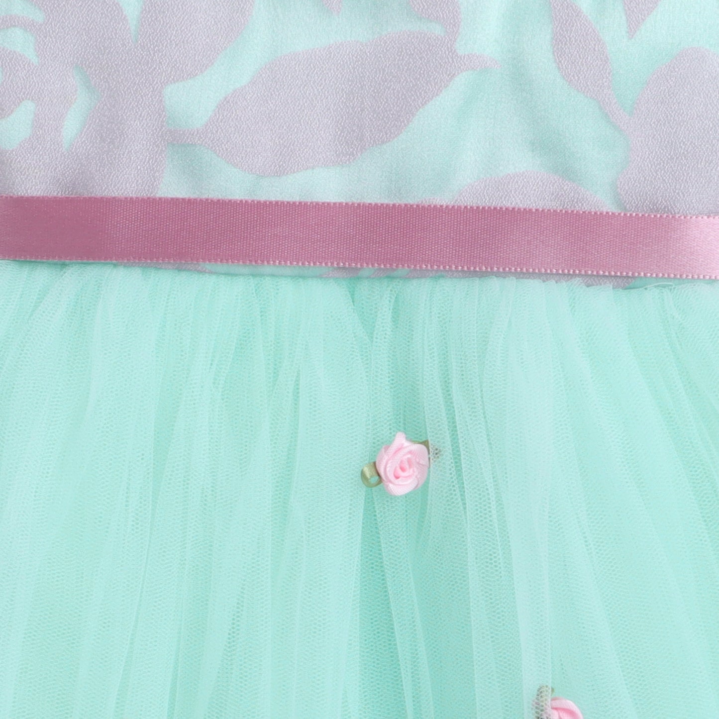 Many Frocks handmade flower embllished knee length baby party dress. Blue