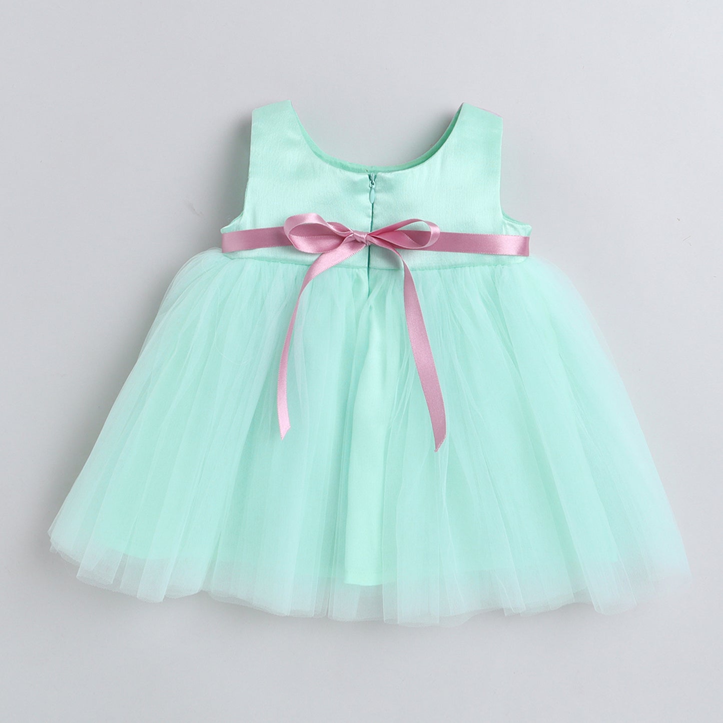 Many Frocks handmade flower embllished knee length baby party dress. Blue