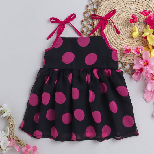 Many Frocks Polka dot knee length baby dress - Black