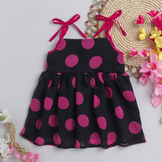 Many Frocks Polka dot knee length baby Ethnic dress - Black