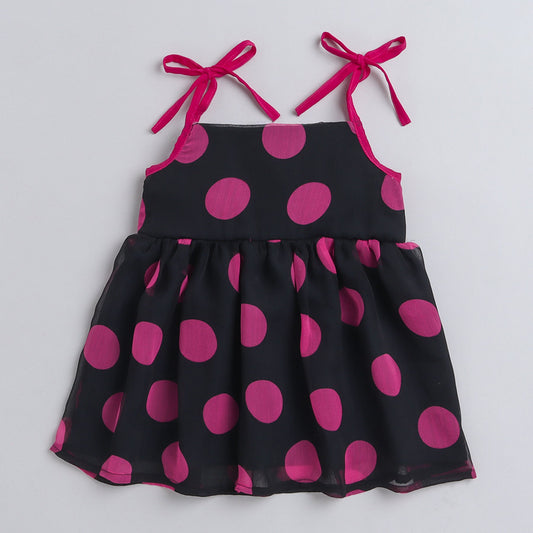 Many Frocks Polka dot knee length baby dress - Black