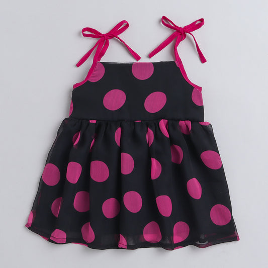 Many Frocks Polka dot knee length baby Ethnic dress - Black