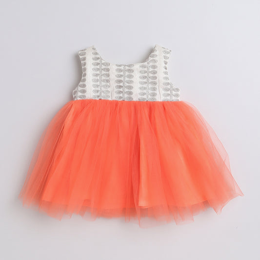 Many Frocks embroidered patterned bodice and knee length baby party dress - Orange