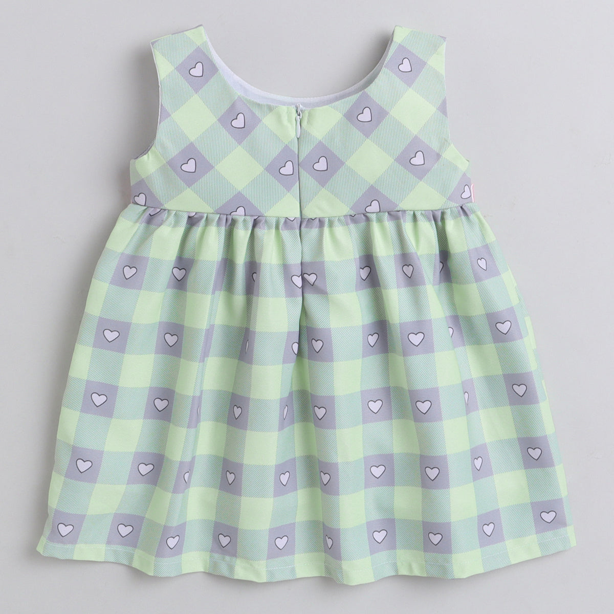 Many Frocks & Sleeveless Heart Printed Knee Length Baby Casual Dress - Green & Grey